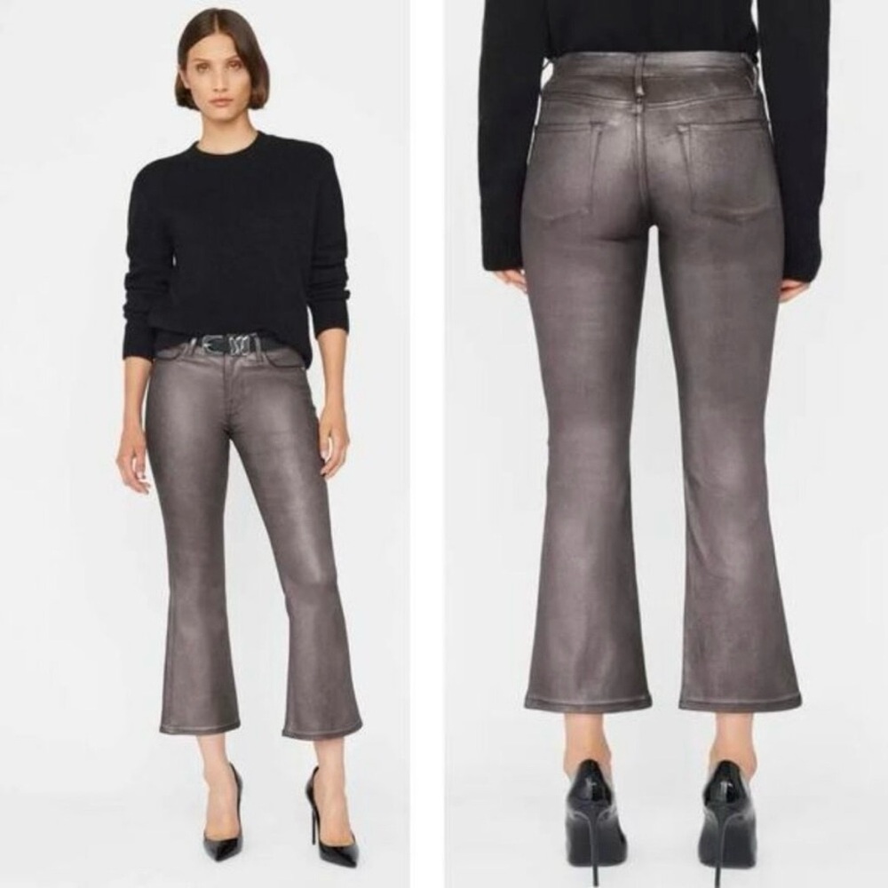 FRAME Denim Le Crop Mini Boot Coated Metallic NWT Mahogany
